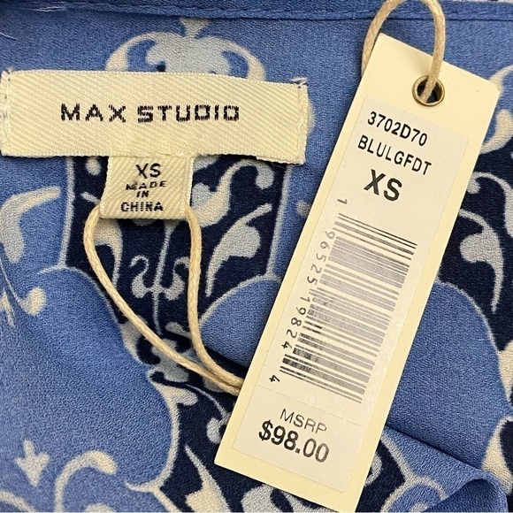 NEW Max Studio Blue Dolman Sleeve Tie-Front Blouse - Picture 5 of 6